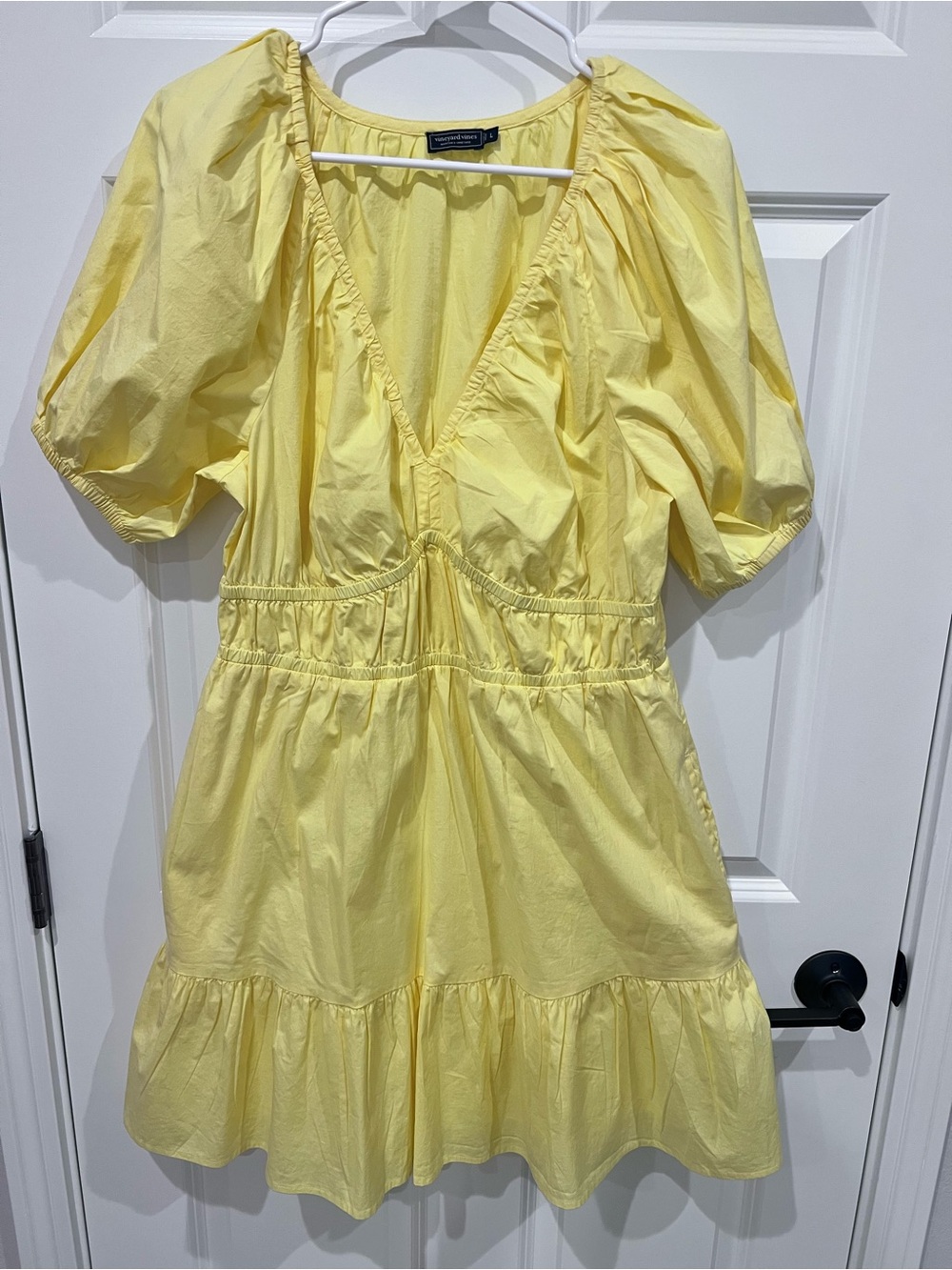 Vineyard Vines Yellow Puff-Sleeve V-Neck Mini Dress